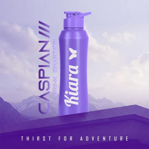 Image of Caspian Trek Customised Stainless Steel Water Bottle 1L, C Violet with Logo Print - Personalised Water Bottle with Your Name Print for Kids Boys Girls School Office Gym- Perfect for Corporate Gifting