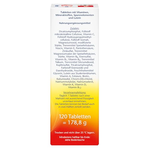 Doppelherz A-Z Complete - Langzeit-Vitamine - 23 Vitamine, Mineralstoffe & Spurenelementen PLUS Lutein - 120 DEPOT-Tabletten
