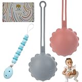 HappyDoo Fopspeenhouder + fopspeenketting, 3-delige set + in geschenkdoos, 2 x fopspeenhouder voor baby's, BPA-vrij, fopspeenhouder voor baby's, gemakkelijk te reinigen, siliconen babyfopspeenhoes