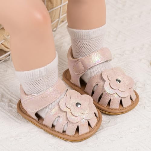 Image of Babelvit Infant Baby Girl Boy Sandals Comfort Premium Summer Outdoor Casual Beach Shoes with Flower Bowknot Anti Slip Rubber Sole Newborn Toddler Prewalker First Walking Shoes