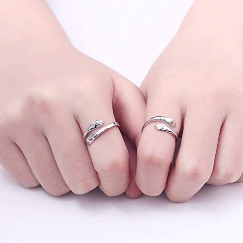 Blamplud New Stainless Steel Gold Silver European and American Jewelry Love Hug Ring, Adjustable Romantic Love Hugging Hands Open Ring for Couples Wedding Ring3