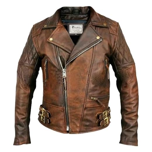 Jaqueta masculina de couro para motociclista, estilo lapela, clássico, estilo lapela, motociclista de cordeiro, jaqueta de couro Brando, Jaqueta marrom de couro real, M