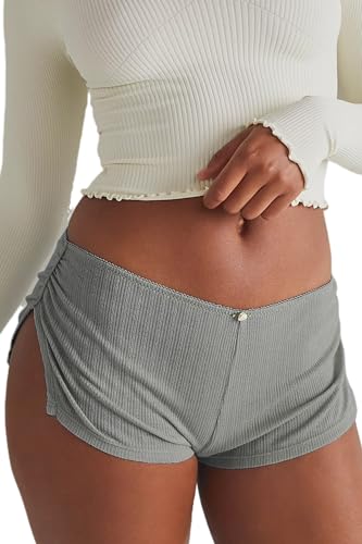 Image of FaroDor Cute Micro Pajamas Shorts for Women Low Rise Side Slit Ruched Lounge Shorts Pj Bottoms