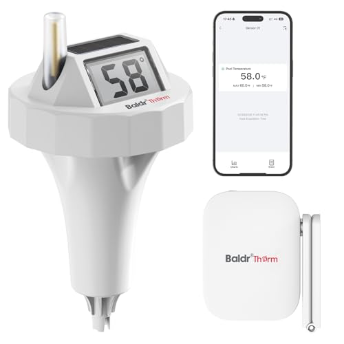 BaldrTherm WiFi Smart Pool Thermometer, IPX8 Waterproof Floating Digital Water Temp Monitor with App, Easy Reading & Alert Notifications for Ponds, Hot Tubs, Swimming Pools