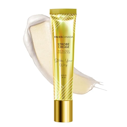 Image of FACES CANADA Strobe Cream Mini- Gold, 18ml | Primer + Highlighter + Moisturizer | Shea Butter & Hyaluronic Acid | Intense Hydration | Flawless Radiant Dewy Skin | Illuminating & Glowing Makeup Base