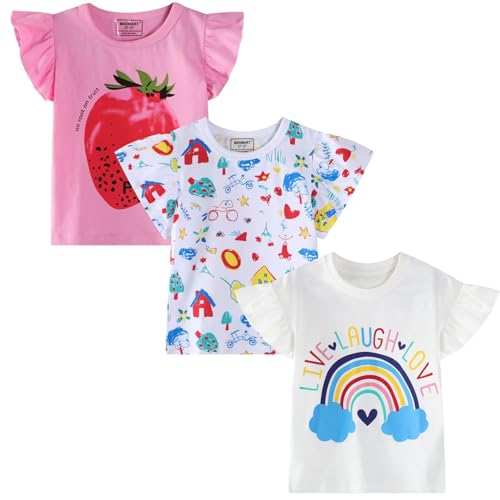Image of Girls Short Sleeve Shirts Toddler Summer Top Kids Cotton Clothes 2-7 Years