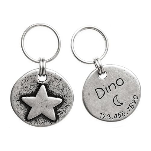 Opiniones de Placas para comprar hoy. 47 Etiquetas Collares Gatos Perros Placas de Identificación, Diseño Artesanal Único y Acero Inoxidable Duradero, Grabado Profundo Personalizado (Star)