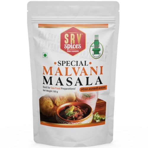 Image of SRV SPICES Special Malvani (Malwani) Masala | Perfect for Seafood | Crafted with 24 Handpicked Ingredients | Rich, Aromatic Flavor from 57 Years of Expertise | Traditional Maharashtrian Masala | 100g Pack