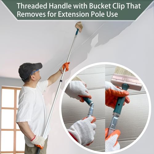 Deck Stain Brush, 9 Inch Deck Paint Brush with Threaded Handle for Extension Pole, Wide Large Brushes for Staining Wood, Fence, Walls, Lime Wash Paint Brush