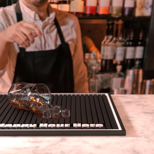 Highball & Chaser Premium Custom Bar Mat 18in x 12in 1cm Thick Durable and Stylish Service Bar Mat for Spills, Coffee, Bars, Restaurants, Counter Top Dish Drying Mat (Happy Hour)