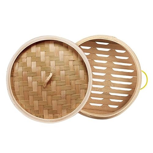 Leadigol Panier vapeur en bambou fait à la main avec couvercle, Casserole Cuisson Vapeur Chinois, Cuiseur Vapeur en Bambou pour la Cuisson des Légumes, de la Viande de Poisson