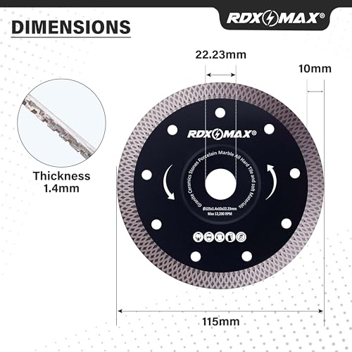 RDXMAX ® 125mm Diamond Cutting Discs for Angle Grinder, Super Thin Fast, Clean Cut on Porcelain, Granite, Marble, Concrete - Image 4