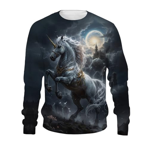 Boy's Girls Comfy Print 3D Horse Sport Long Sleeve Crew Neck Sweatshirt With 6-14 Years3