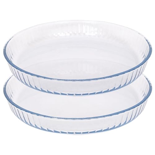 Argon Tableware Optical Round Glass Oven Dishes - 32cm x 32cm - 2x Large Deep Baking Casserole Lasagne Roasting Roaster Cooking Tray Bowl | Microwave Safe, Freezer Safe