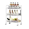 GOLDFAN 3-laags opbergrek rollende trolley metaal voor keuken en badkamer met staal in poedercoating afsluitbare wielen…