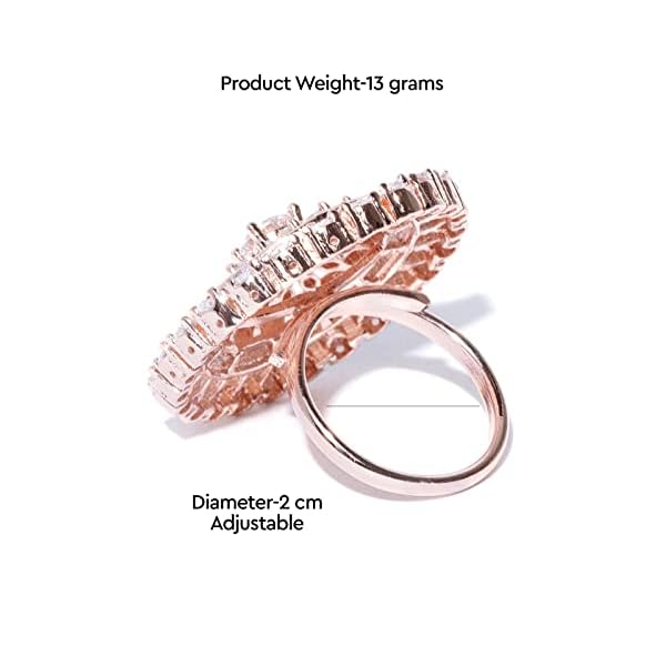 Zaveri Pearls Sparkling Cubic Zirconia Rose Gold Adjustable Finger Ring for Women-ZPFK8386 - Image 4
