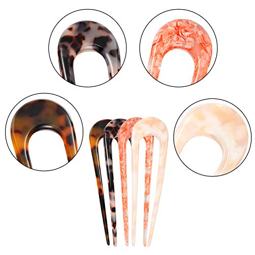 4 Pieces U Shaped Hair Pin Stick French Style U Shape Hair Clips Tortoise Shell U Sticks Pins For Women Girls Hairstyle Accessories (Red, Pink Khaki, Tortoiseshell, White Tortoiseshell) #TOP4