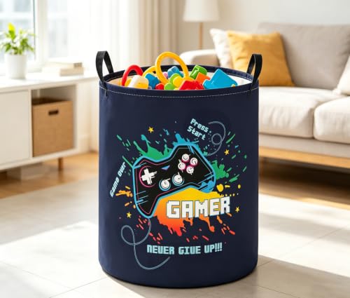 Image of Baby Laundry Basket Baby Nursery Hamper Kids Laundry Basket Toy Storage Bin for Boys Room Decor Gift Baskets for Bedroom Bathroom(Games)