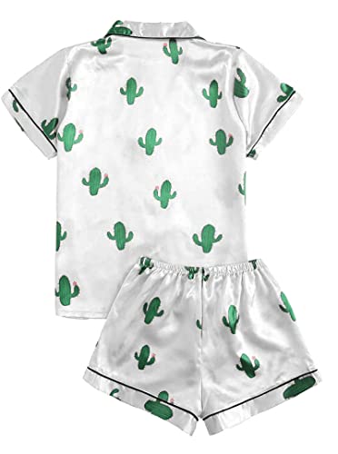 Image of Remidoo Women's Silk Satin Pajama Set Striped Button Up Pjs Short Sleeve Loungewear