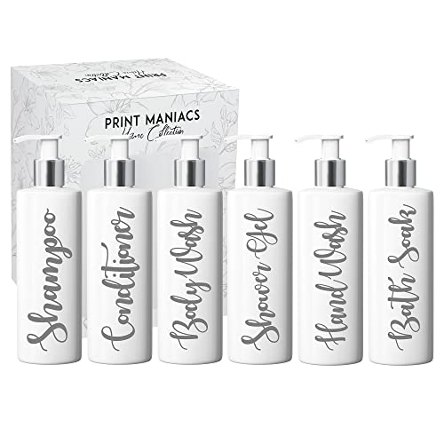 Print Maniacs Mrs Hinch Inspired White Personalised Dispenser Silver Pump Bottles Set 6 (GREY)