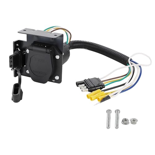 MECMO Multi-Tow 4-Way Flat to 7-Way RV Blade and 4-Way Flat Female End Trailer Wiring Adapter Connector Kit 4 Pin Vehicle-Side Trailer Light Plug to Dual-output 7 Blade & 4 Flat with Mounting Bracket