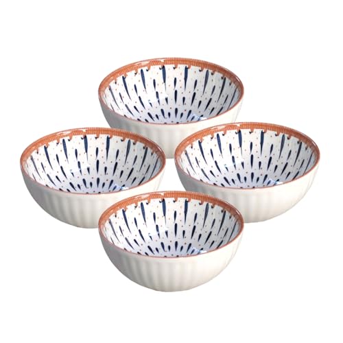 Image of Lellow Ceramic Bowl Set of 4 | Microwave Safe | Dishwasher Safe | Lead-Free Food Grade Glazed Bowls | Ideal for Soup, Salad, Dessert Serving- Droplets Pattern