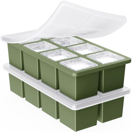Image of Large Ice Cube Tray for Whiskey: GGOW Big Silicone Ice Cube Trays - Huge Square iced Cubes Trays for Whisky and Cocktail