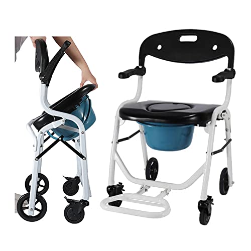 FQCXCKJ Silla de baño con Inodoro, Silla de Ducha con Inodoro Plegable con Ruedas, Silla de Noche con Inodoro con Ruedas para Personas Mayores y discapacitadas.