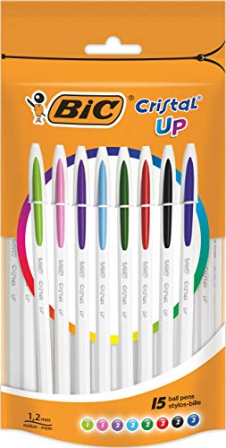 Bic Cristal Up Ballpoint Pens - Assorted Colours, Doypack Of 15