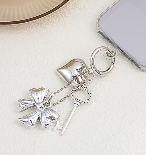 Thrymme Bag Charm Silver Hardware, Purse Charms Silver for Handbags, Heart & Bow Keychain Accessories, Cute Y2K Accessories Perfect for Women, Gift for Friends, 1 Pcs - Thumbnail 7