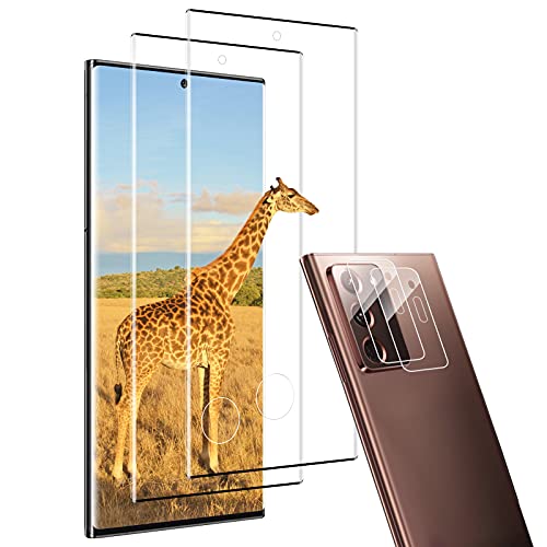 [2 + 2 Unidades] Cristal Blindado para Samsung Galaxy Note 20 Ultra + Protector de Pantalla, 3D Cobertura Completa, Dureza 9H, Protector de Pantalla Compatible con Samsung Note 20 Ultra (Negro) Cover