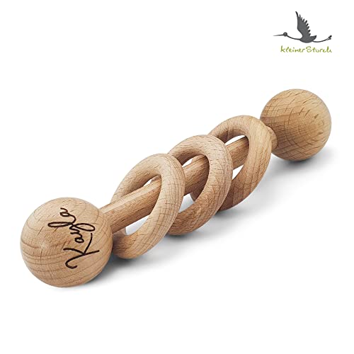 Baby HOLZ Stab Rassel mit Lasergravur - Greifling personalisiert mit Namen | Mädchen & Jungen Montessori Lernspielzeug als Geschenk zur Geburt, Taufe