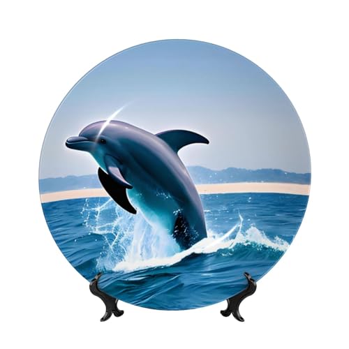 PHAYAH Dekorativer Teller Delfin Knochenporzellan mit Ständer