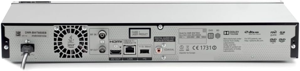 Panasonic DMR-BWT850 (Multiregion DVD player) Smart Network 3D Blu-ray DiscTM Recorder with Twin HD Recorder - 4K Upscaling & Recording etc.