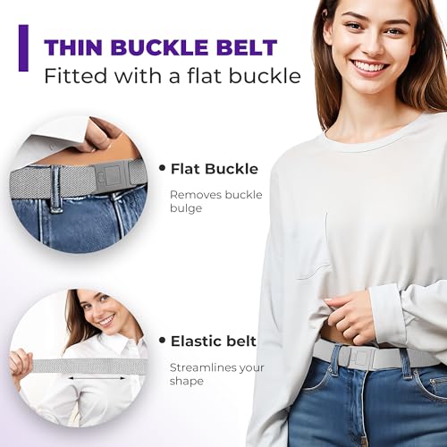 Image of Womens Belts for Jeans, Invisible Flat Buckle Belt, Adjustable Stretch Fit