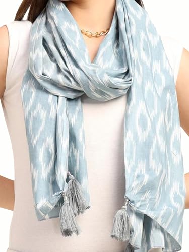 Image of KE KANHA EXPORTS Scarf for Women Boho | Border Print Stylish | Stole for Women Breathable Summer Beach Wrap with Tassels | Multicolour |180 x 50 cm