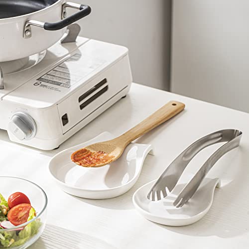 Hombene Spoon Rest For Kitchen Counter, 5.5 Inches Spoon Holder, Ceramic Ladle Rest For Stove Top, Spatula Holder Porcelain, Coffee, Kitchen Utensils Accessories, Set Of 4, White #TOP5