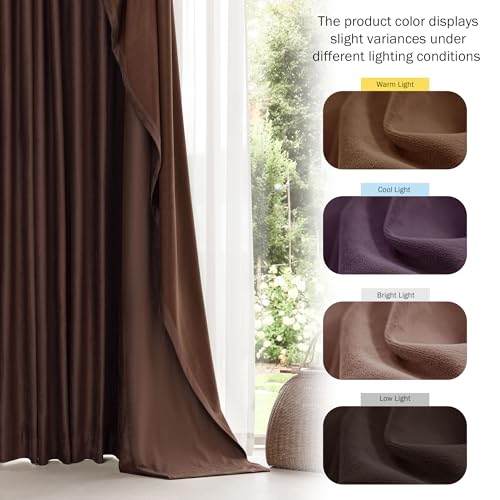Image of Beauoop Coffee Brown Velvet Curtains 84 Inches Long 2 Panels for Bedroom Living Room Soft Luxury Room Darkening Thermal Insulated Soundproof Rod Pocket Window Treatments Drapes, 52X84 Set of 2