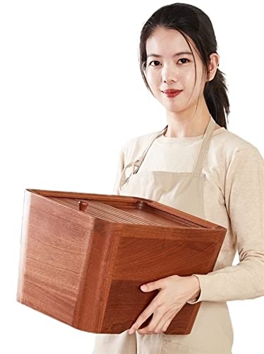Boite Rangement Cuisine Récipients de stockage d'aliments pour animaux de compagnie 10 kg, distributeur de farine/sucre/haricots/noix avec couvercles, grande boîte à riz hermétique en bois Cover