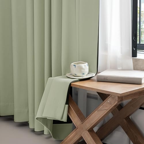Image of FMFUNCTEX 100% Blackout Curtains for Bedroom, Green Curtains 63 Inches Long Textured Thermal Insulated Curtains for Living Room Drapes, Black Out Drapery Grommet Room Darkening 2 Panels, 40 inch W x 84 inch L