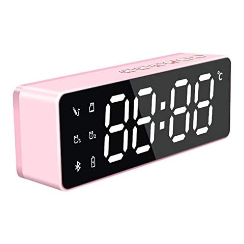 YYJYSM DAB/DAB+/FM Radio Digital Alarm Clock Wireless Living Room FM Radio LED Backlight Mirror Type Bluetooth Speaker USB Charging Mini Multifunctional Portable Radio (Color : Pink) Cover