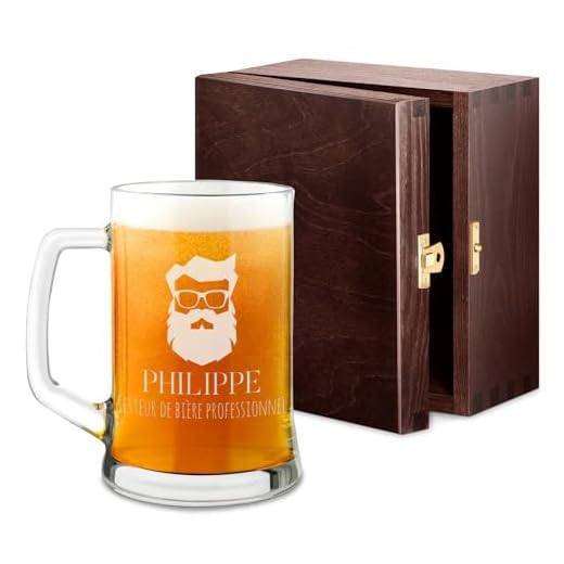 Maverton Chope à Bière Gravée - Contenance : 50 cl – Verre à Bière Personnalisé avec Anse - Souvenir pour les Amateurs de Bières – Cadeau Anniversaire Homme - Idee Cadeau Homme - barbe