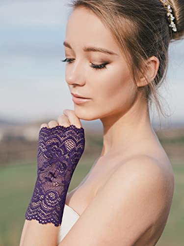 6 Pairs Women's Lace Gloves Fingerless Floral Short Fingerless Gloves for Bridal Wedding Opera Tea Party