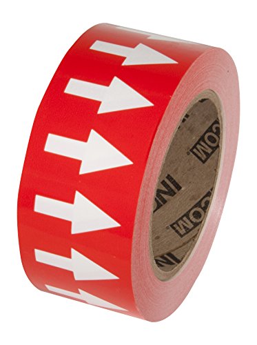 INCOM Manufacturing Directional Pipe Flow Arrow Adhesive Tape, Pipe Identification Marking, Removable Backing Liner, Red/White, 2 inch x 108 ft, PMA254