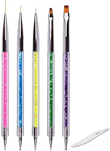 5 Pcs Nail Art Brushes Double Ended Nail Painting Tools Nail Art Liner Brush Acrylic Uv Gel 3D Glitter Liner Nail Dotting Tools Set For Diy Nail Art Designs #TOP22