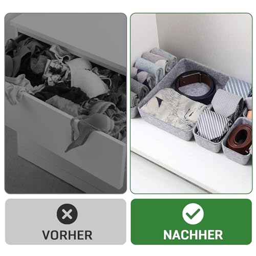 Captainfive 7 Stück Schubladen Organizer für 50x58 cm Schubladen, Stapelbare Filz Aufbewahrungsboxen, Schubladen Ordnungssystem für Schreibtisch, Schminktisch, Nachttisch, Schrank (Hellgrau)