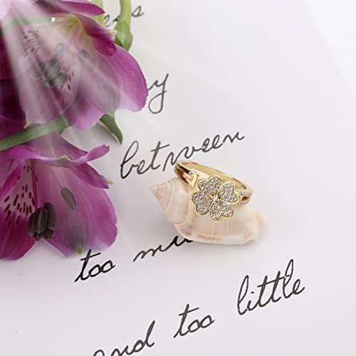 Konikit Fidget Anxiety Four-Leaf Clover Rings For Women Open Adjustable Rings Anxiety Relieving Rings Stress Relief Stackable Rings For Women Girls #TOP1