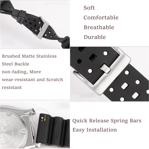 Niziruoup Bracelet de Montre FKM Caoutchouc Fluoré Libération Rapide Ventilé Durable Fluorocarbone Bande de Remplacement 18mm 20mm 22mm 24mm pour Montres de plongée Homme & Femme – vue 3