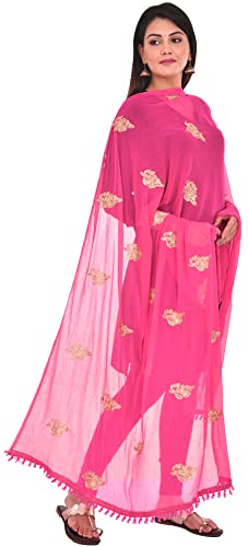Image of YOUTHQUAKE Golden Patti Embroidered Work Chiffon Dupatta for Womens & Girls with Jaalar Lace