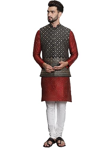 Image of Sojanya (Since 1958 Men'S Silk Blend Kurta Pyjama & Nehru Jacket Combo